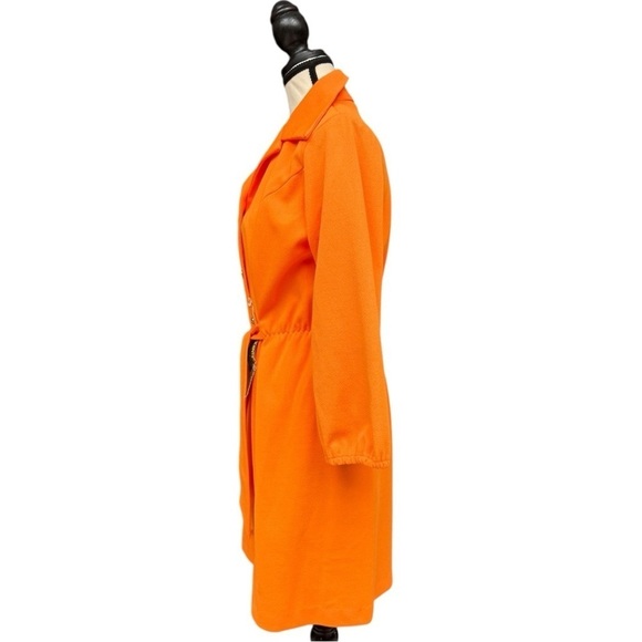 70s Bright Orange Quintess Polyester Dagger Collar Dress with Belt, Deadstock - Picture 4 of 11